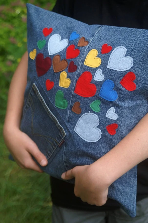 CEDR Povlak na polštář - srdce modrý 41 x 41 cm