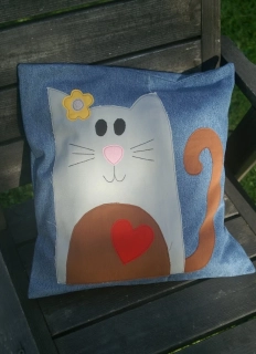 CEDR Polštář - kočička modrý 41 x 41 cm